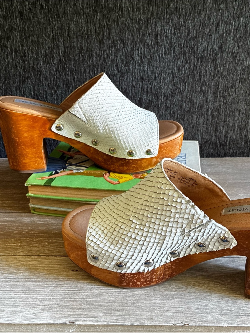 Chelsea & Violet White Snake Leather Mule Heels - Picture 2 of 8